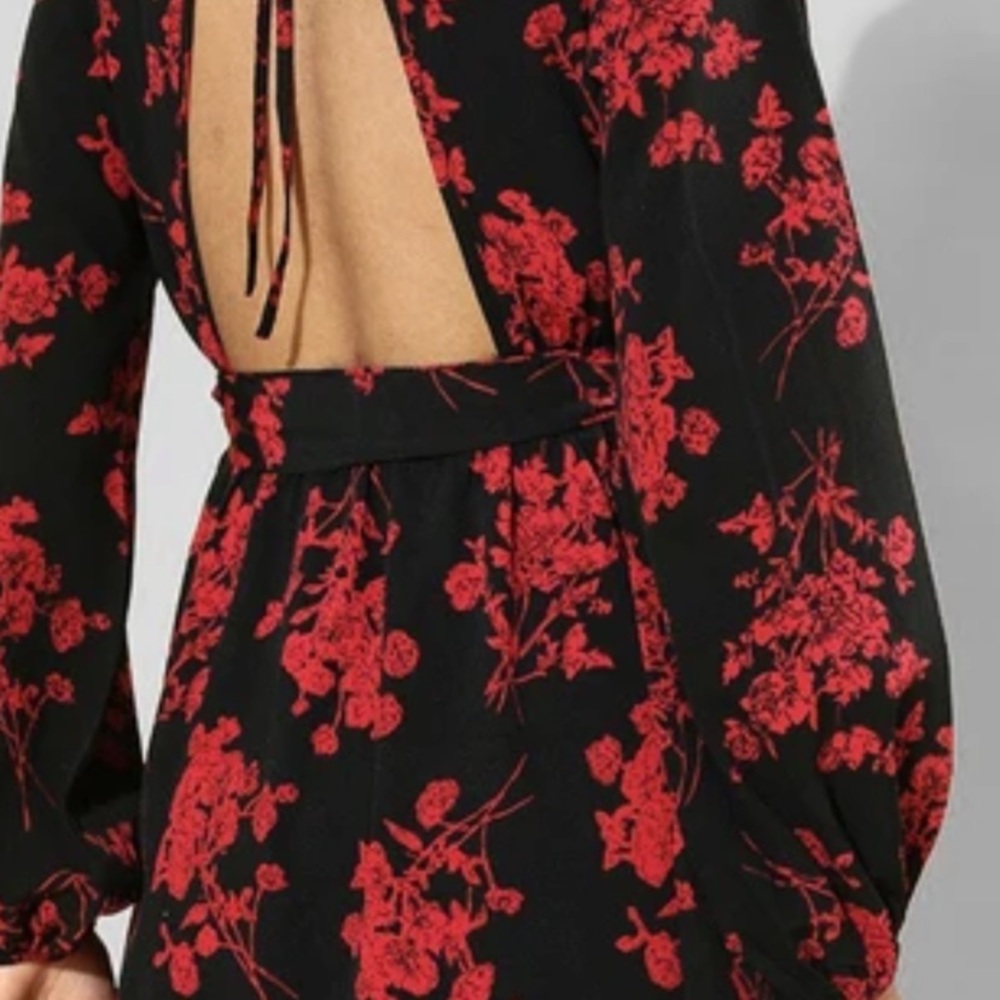 Elegant Black and Red Floral Dress